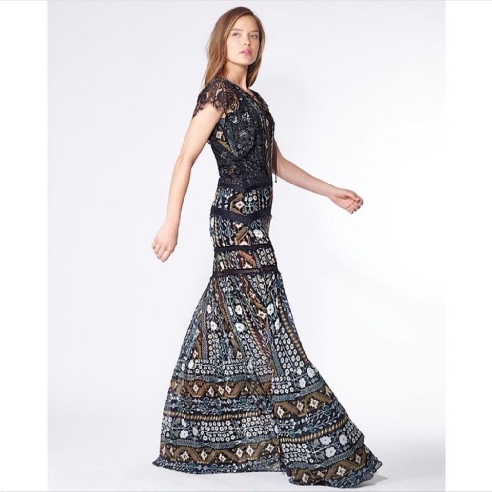 Veronica Beard Maxi Dress Boho‎ Tiered Elly Black Lace Printed Sz 0 - Picture 2 of 8